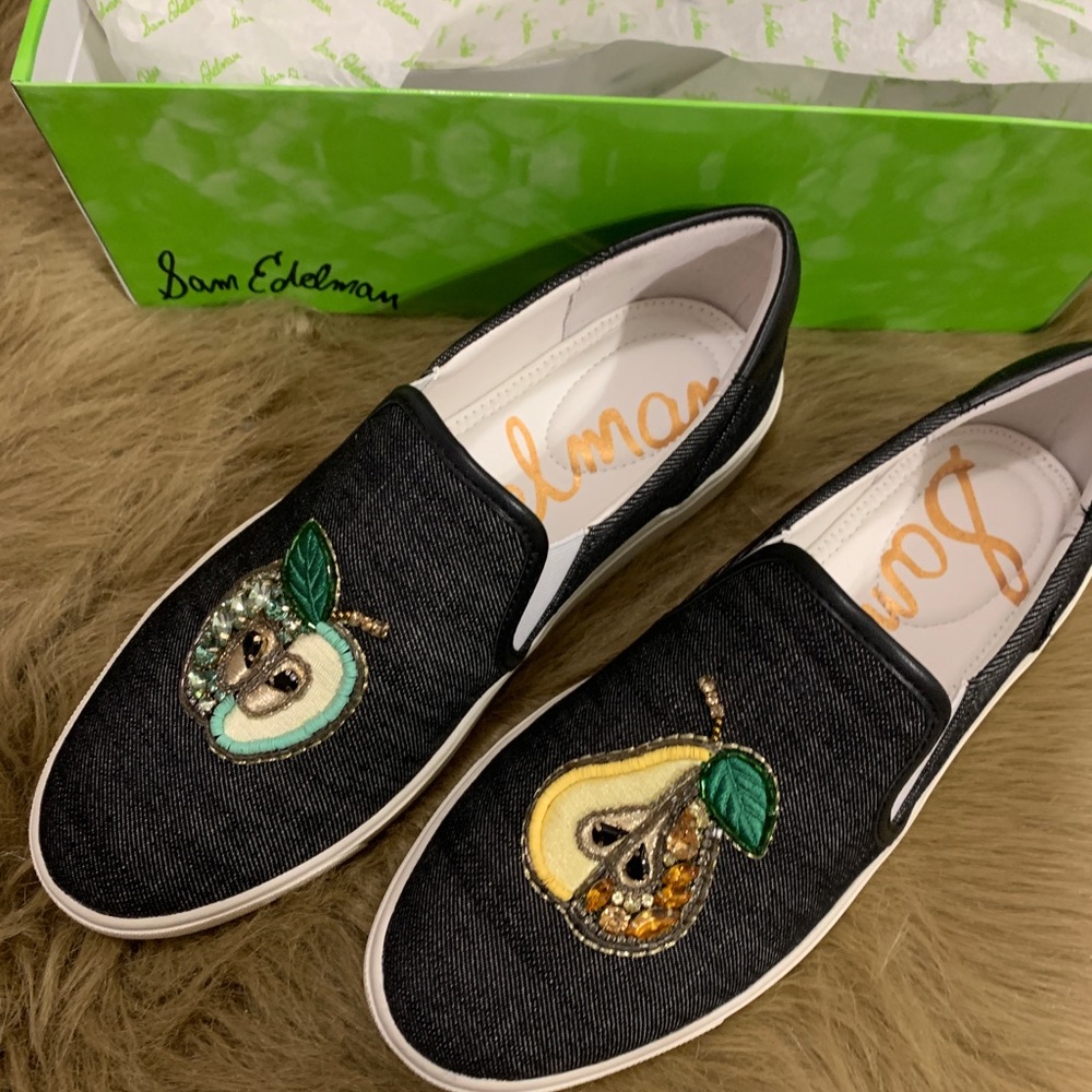 SOLD⛔️SAM EDELMAN Black Denim pear/Apple slip on - Picture 7 of 11